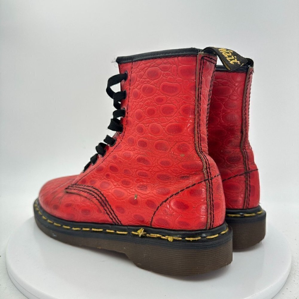 Dr Martens Women Size 5 Croco Red Snake Patent Leather 8 Eye Combat Boot - Picture 7 of 13